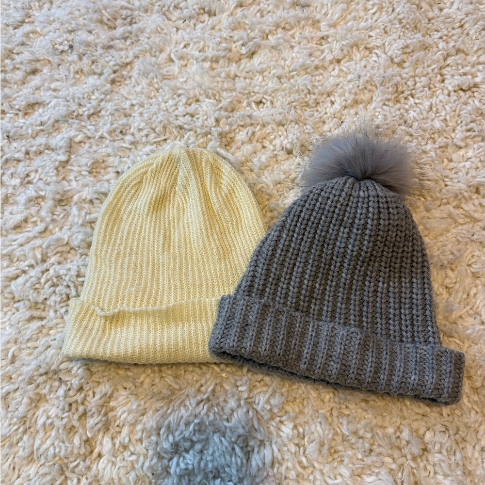 Cozy Gray and Cream Beanie Set